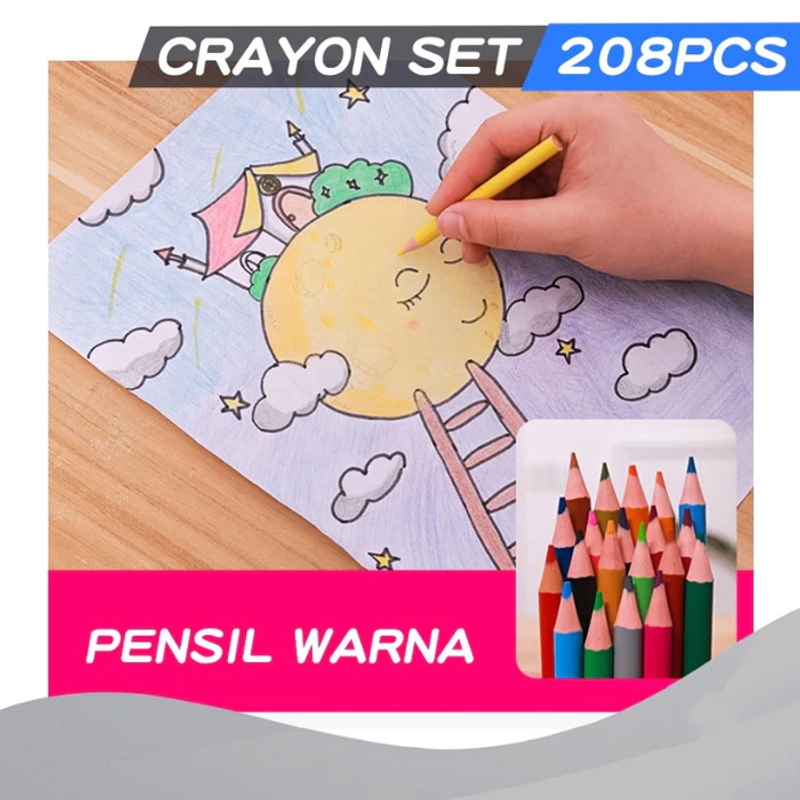 Product image KAHASIL - Pensil Warna Crayon Krayon Kerayon Set 208 Pcs Lengkap Alat Melukis Menggambar Mewarnai 208 PCS BIRU